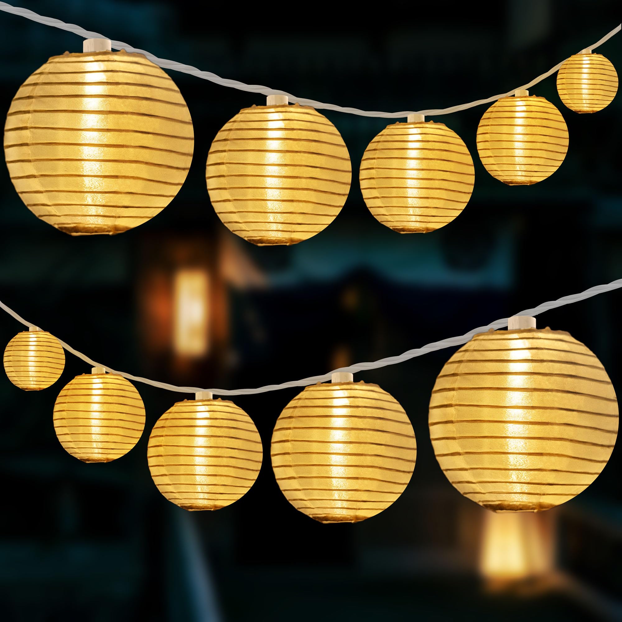 HOSY 10-Pack White 3-in Lanterns, 11 ft White Wire Plug-in UL String Lights