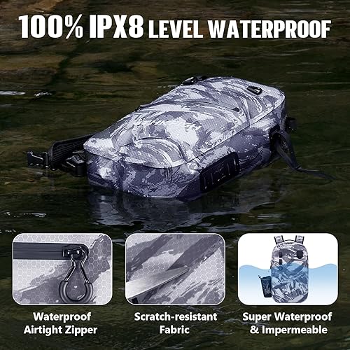 Miniatura 2 de THKFISH Mochila de pesca impermeable IPX8 con soporte para caña, bolsa de pesca ligera, moverse libremente, regalos de peces para hombres