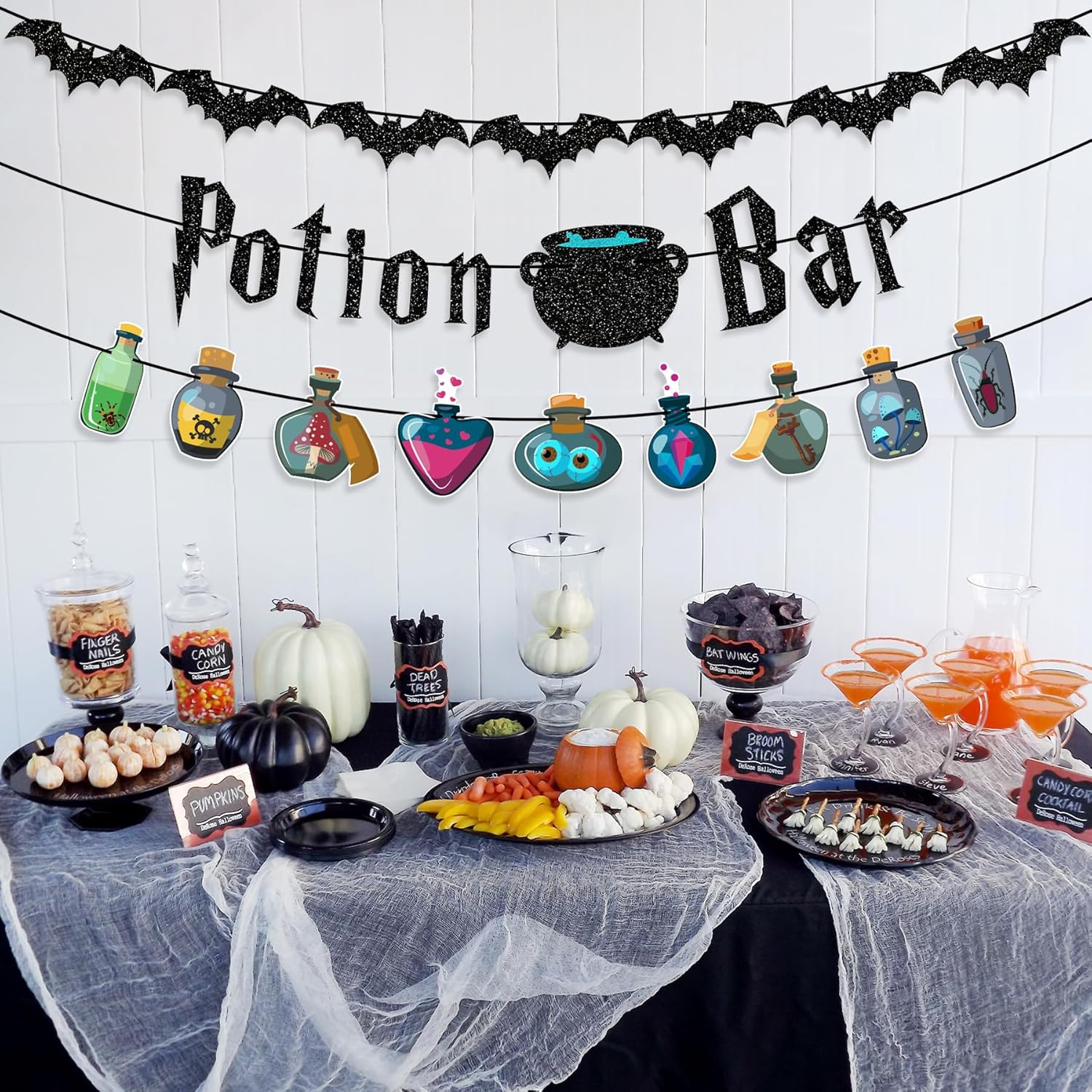 Pre-Strung Black Potion Bar Banner, Hocus Pocus Witches Banner for Halloween Party Haunted House Decorations