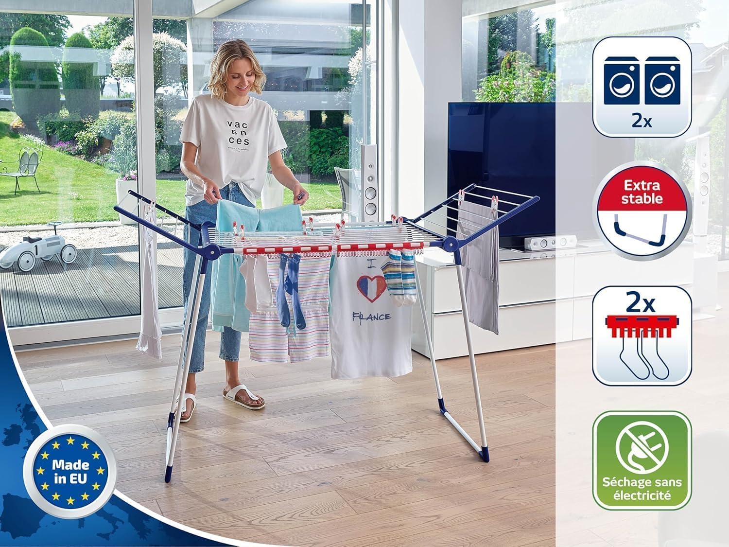 Leifheit Séchoir à Linge Pegasus 180 Solid, séchoir sur Pied Grande Surface d'étendage, étendoir à Linge Solide et Inoxydable, Un Accessoire