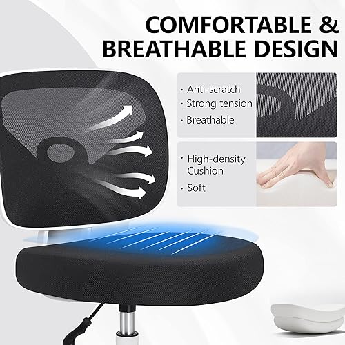 Miniatura 7 de Primy Silla ergonómica de escritorio de pie con respaldo medio sin brazos, silla alta con ruedas de malla, altura ajustable y reposapiés, sala de