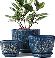 STHIE Ceramic Plant Pots with Drainage Holes & Saucers - Set of 3 Blue Round Pots (3.3/4.3/5.5") for Indoor Succulents & Flowers