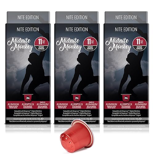 Nite Edition MidNite Monkey 120ct para Nespresso Original Machine Compatible Pods I Intensidad 11 Cápsulas de café de aluminio Me gustan los granos