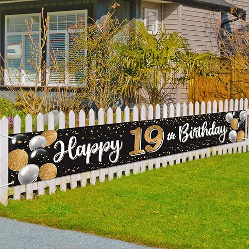 Vista 185 de Cartel de feliz cumpleaños 25 negro y dorado para patio, cartel de felicitación a 25 años de edad, telón de fondo fotoprop para el hogar, decoración