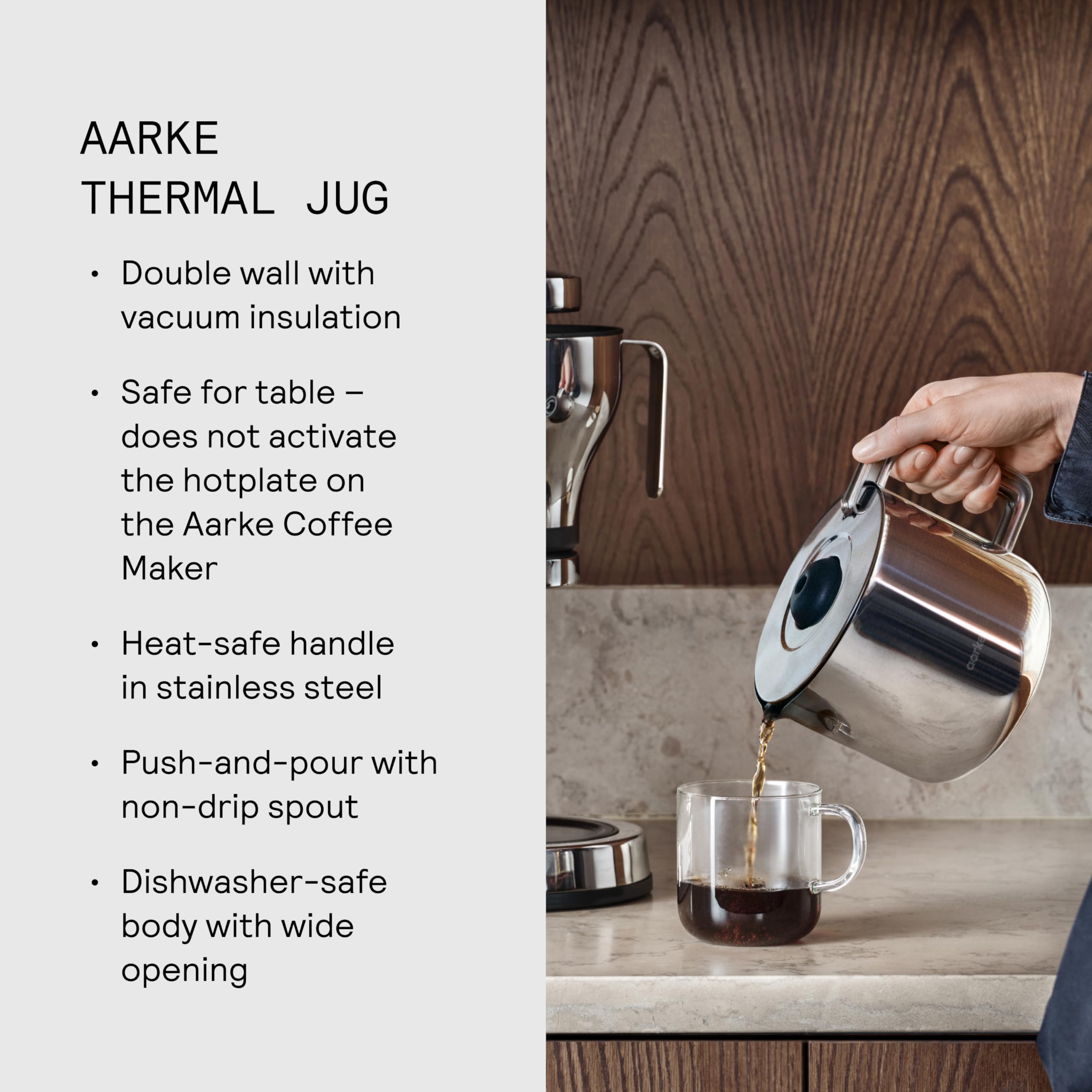 aarke Jarra térmica termo de acero inoxidable, de doble pared, compatible con cafeteras, capacidad para 10 tazas, 250 ml.