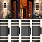 4-Pack Outdoor Wall Light, Up and Down Modern Exterior Lighting Fixtures, Black Waterproof Outdoor Lights Wall Mount Aluminum Porch Light for Patio Entryways Garage