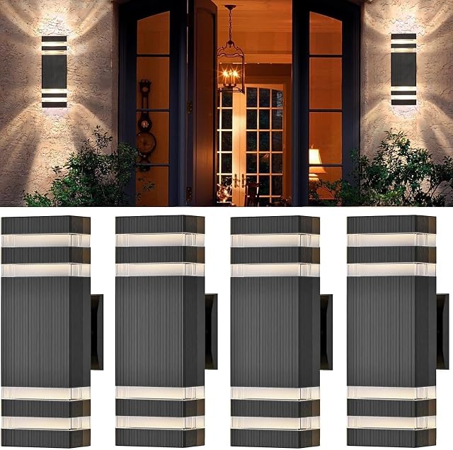4-Pack Outdoor Wall Light, Up and Down Modern Exterior Lighting Fixtures, Black Waterproof Outdoor Lights Wall Mount Aluminum Porch Light for Patio Entryways Garage