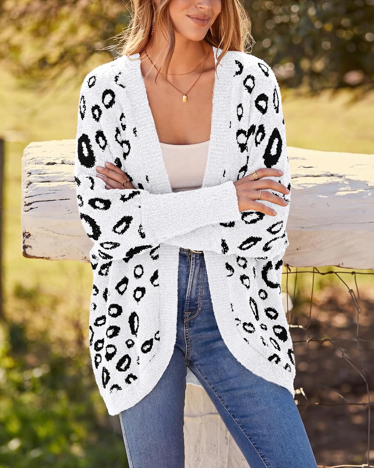 BTFBM Leopard Cardigan for Women Long Sleeve Open Front Cardigans Sweaters Pockets Loose Knit 2026 Fall Spring Outwear - Image 5