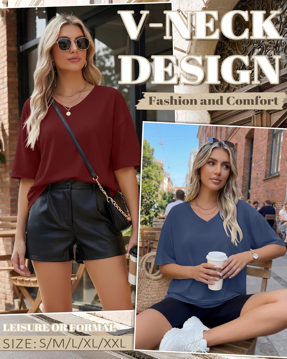 3 Pack Women's Oversized Shirts V Neck Short Sleeve Tops Workout Casual Basic Loose Sweatshirts Gym Clothes - Image 3