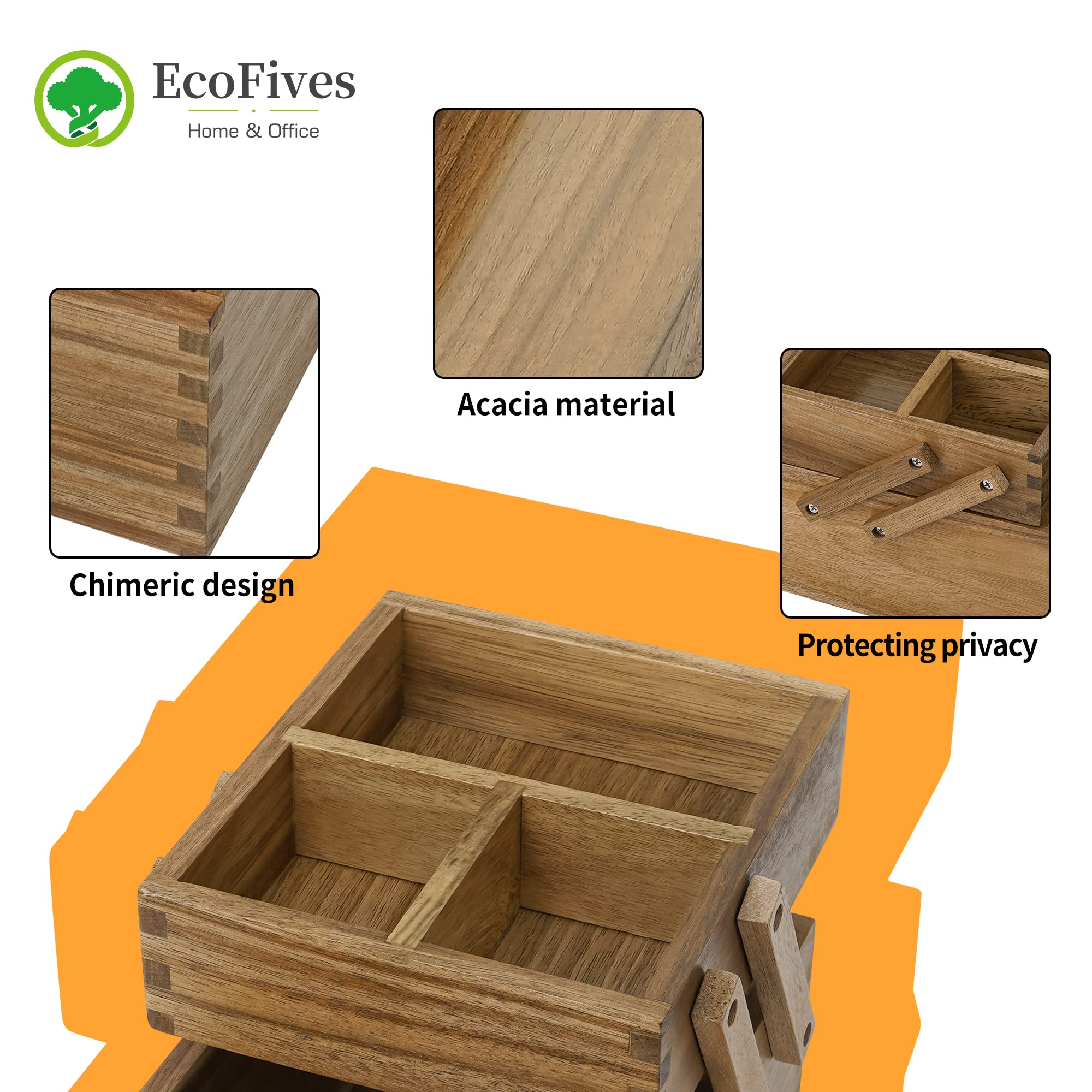 Caja Organizadora De Madera De Acacia - Para Maquillaje, Joyas O Oficina, Diseño Natural Con Veta Única (18x12x5 Cm)