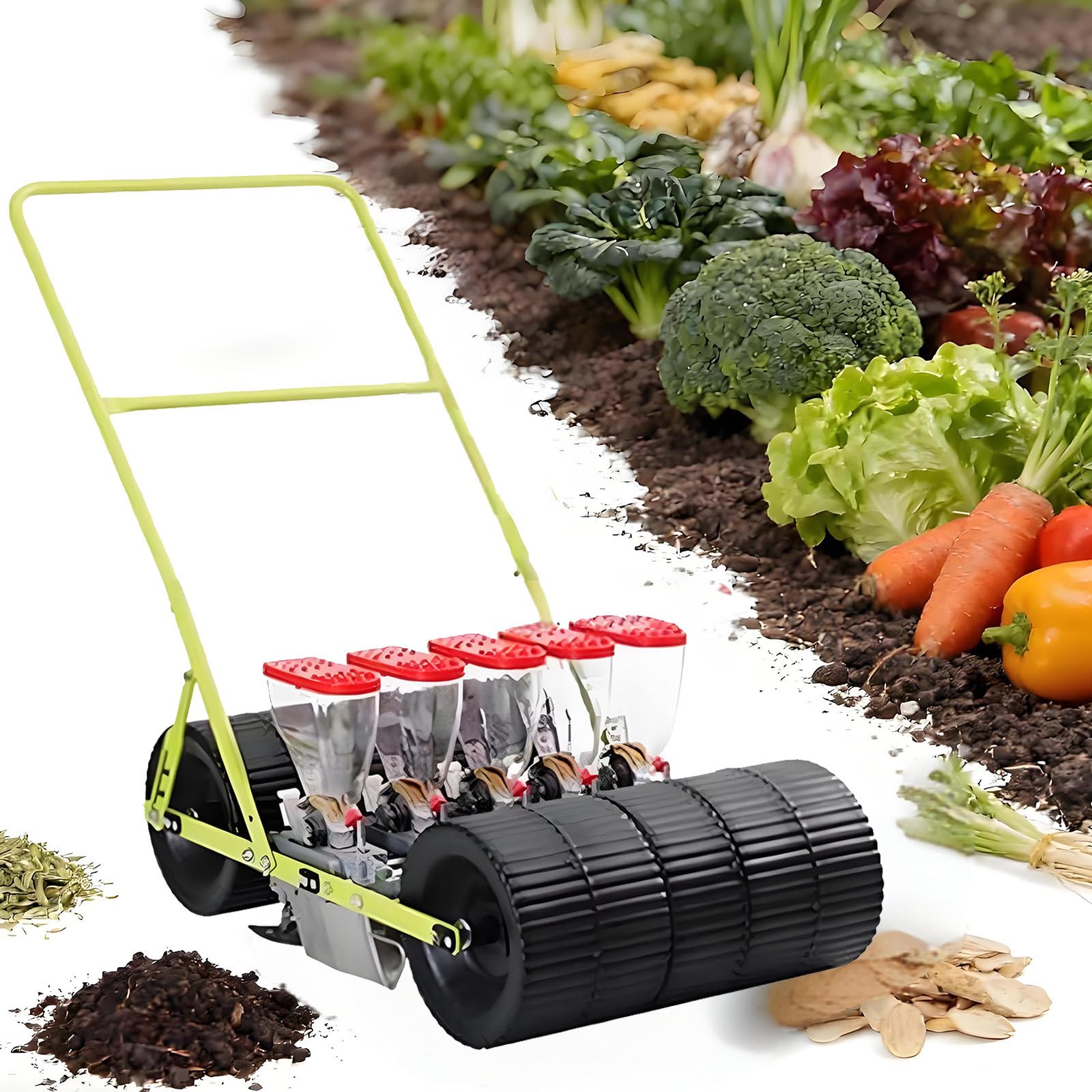 SICWEDIM Single Row Precision Seeder, Portable Manual Seeder Hand-Push Garden Seeder, Garden Corn Soybean Seeder, Hand Tool for Home Gardening and Farm Use (5Rows)