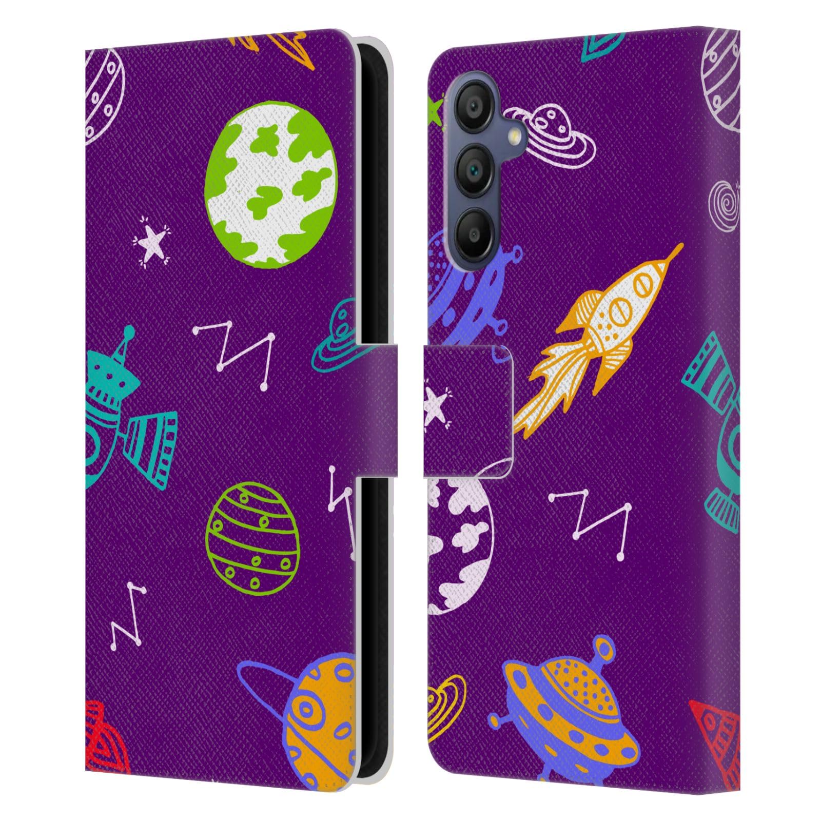 Carcasa de cuero tipo libro compatible con Samsung Galaxy A15 Haroulita naves espaciales 7