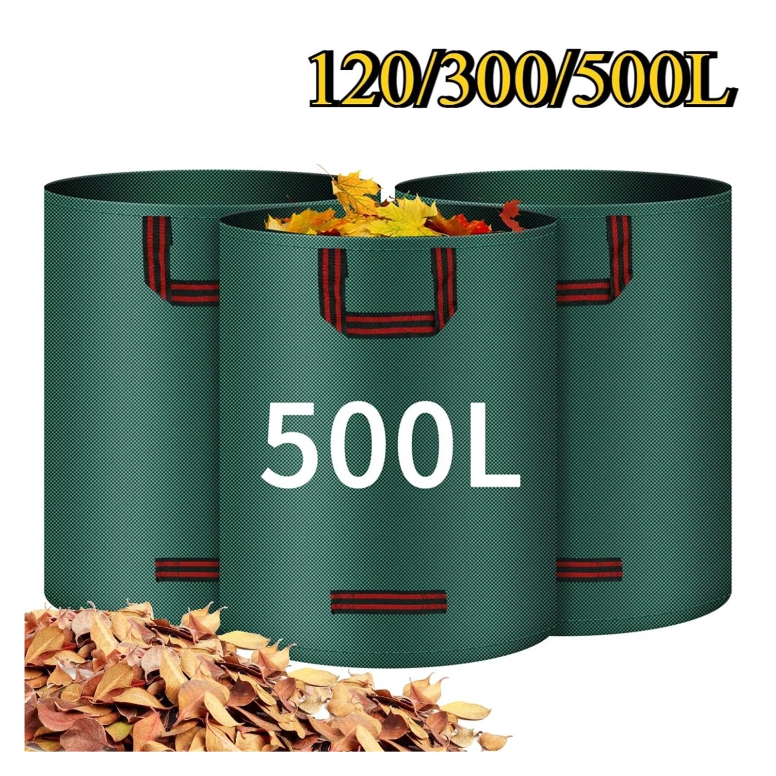 Bolsa For Residuos De Jardín, 120/300/500 L, Grande, Reutilizable, Impermeable, For Hojas, Malezas, For, Almacenamiento para hojas, restos vegetales(500L)