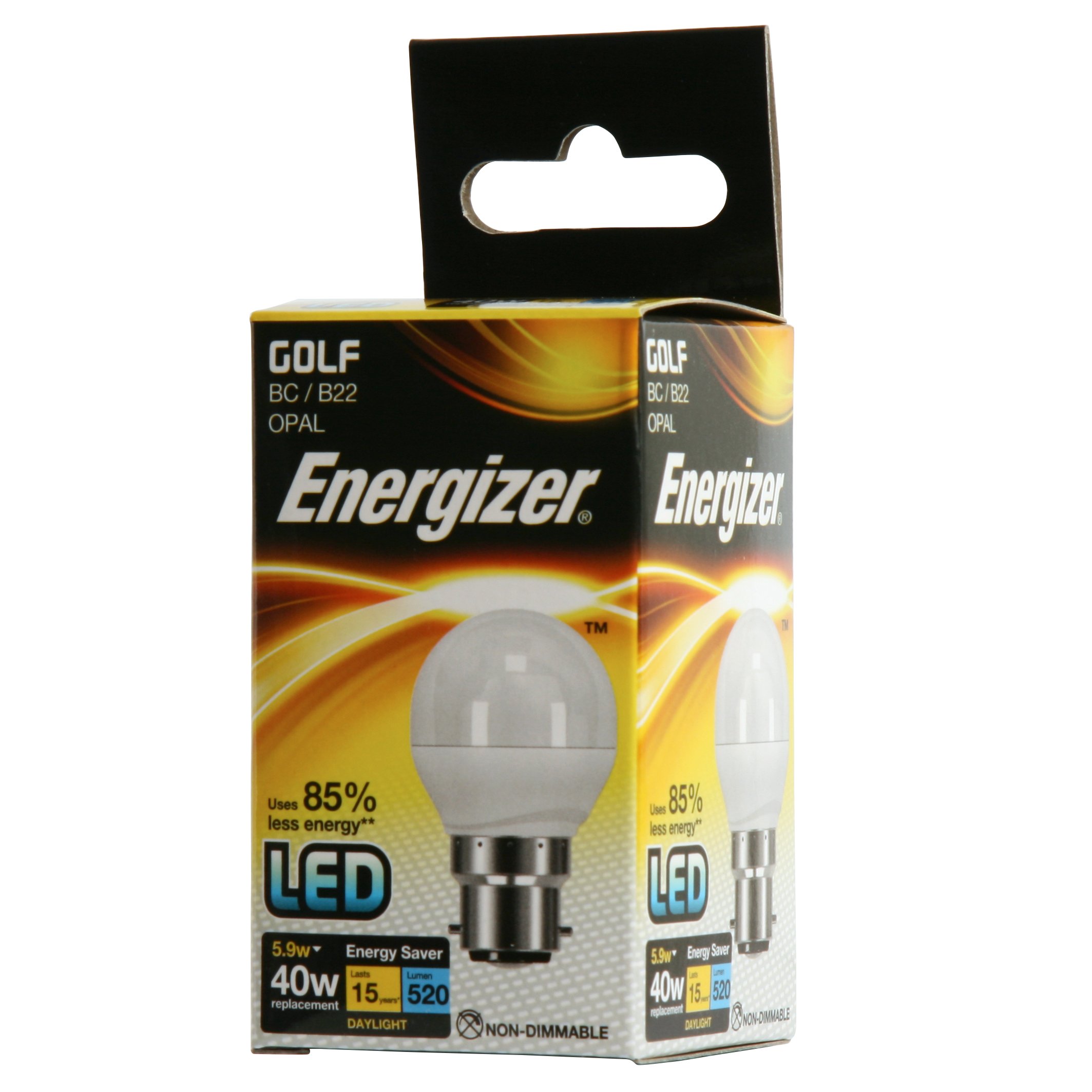 Energizer Daylight B22 Golf Led Light Bulb - 5.9W With Opal Finish. 6500K, 520 Lumen Energy Saving Lightbulb. Non-Dimmable - Large Bayonet (Bc)