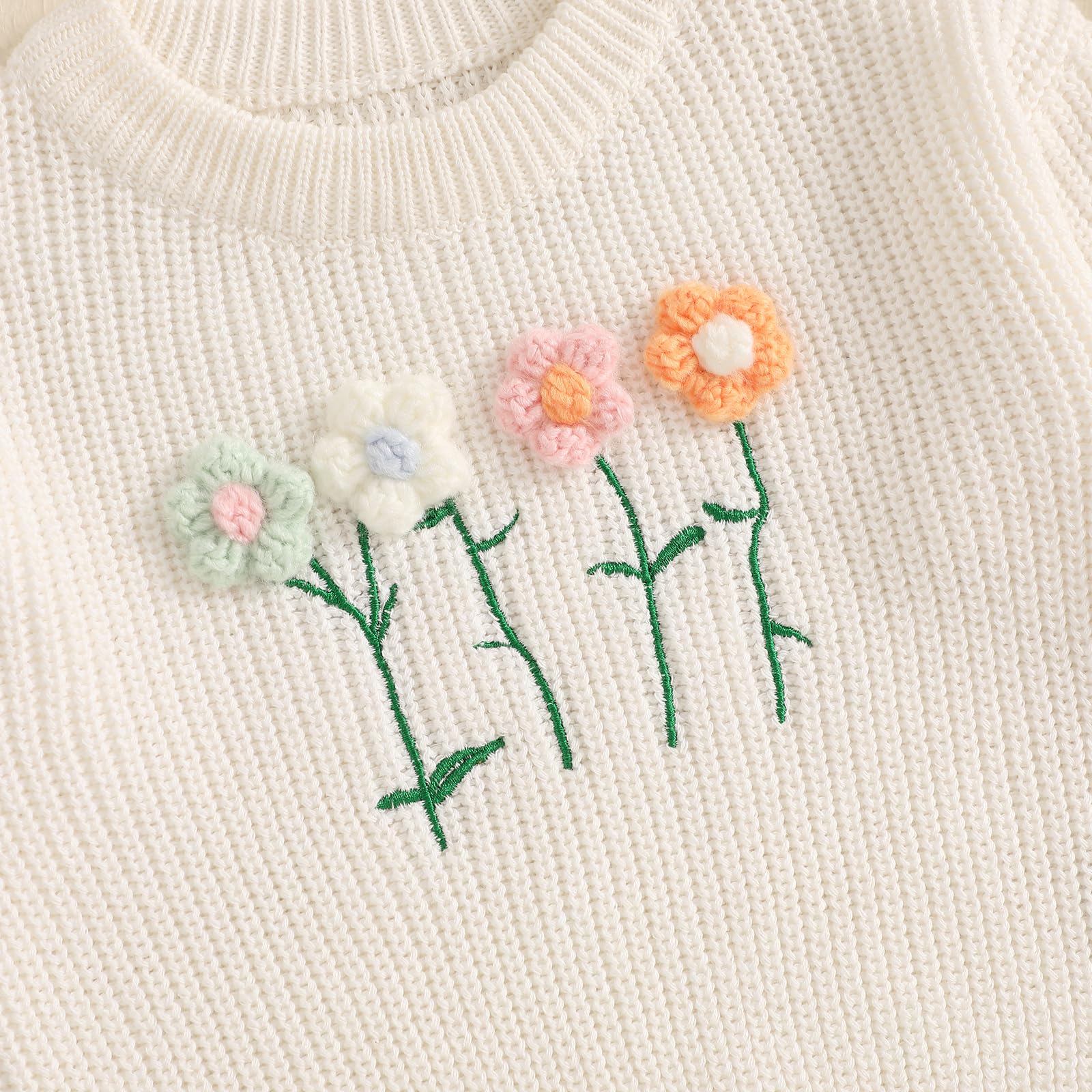 Maglione per neonata con motivo floreale 3D maglioni a maglia per neonati a girocollo a maniche lunghe