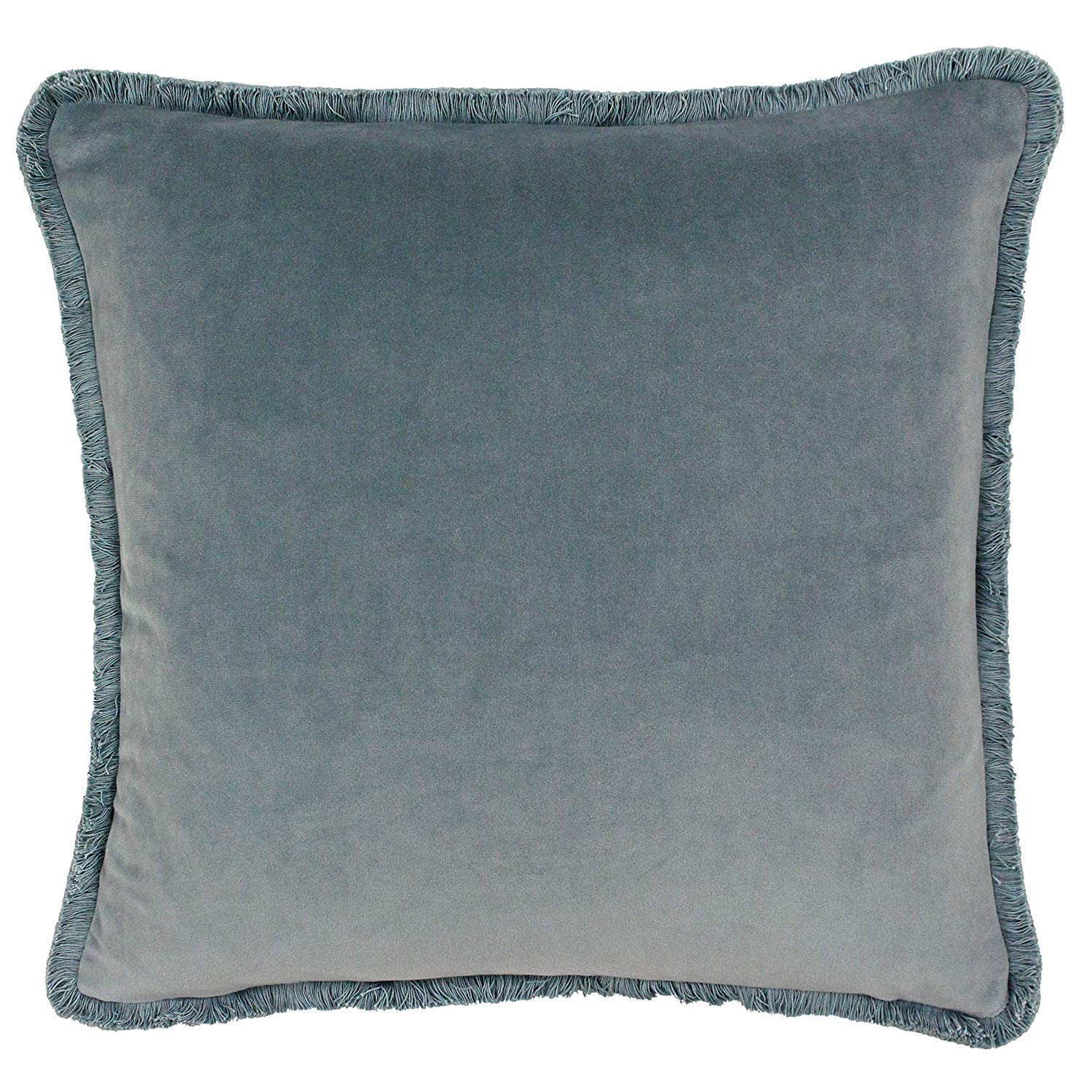 Riva Paoletti Freya Cushion Cover Duck Egg Blue Super Soft Velvet Fabric Cotton Fringed Edges Machine Washable 100% Polyester 45 X 45cm (18" X 18" Inches)