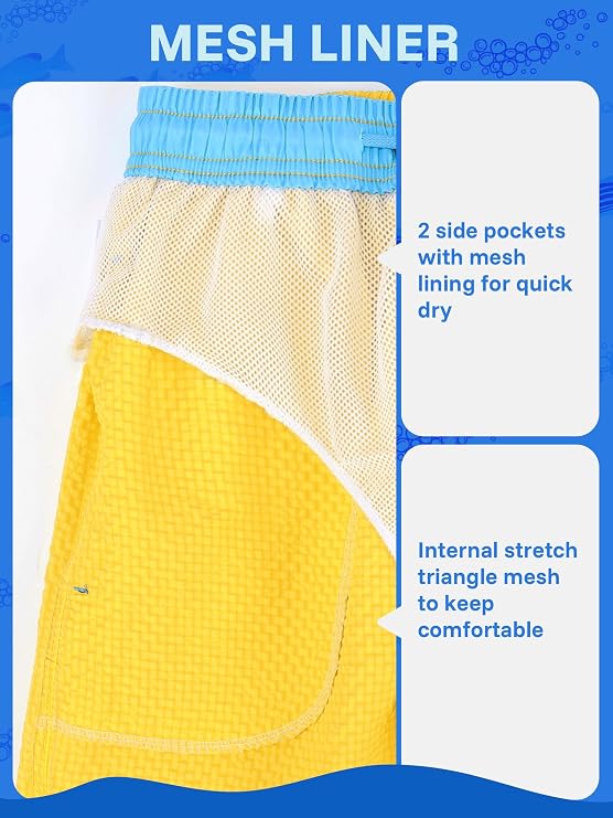 NATUST Boy's Swim Trunks Beach Board Shorts Swimming Surfing Pants with Mesh Lining