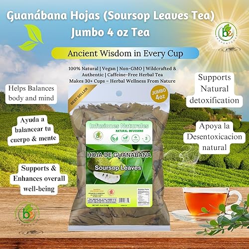 Hojas de Guanábana (té de hojas de guanábana) – Jumbo 4 onzas – 100% natural, vegano, sin OMG, elaborado en la naturaleza y auténtico – Té de