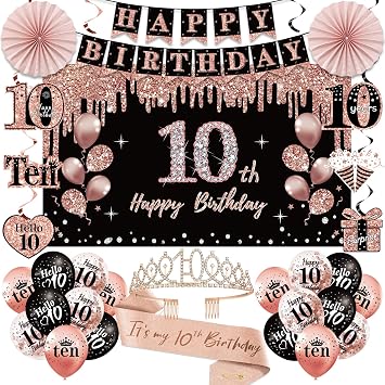10th Birthday Decorations for Girl, Happy 10th Birthday Crown and Sash