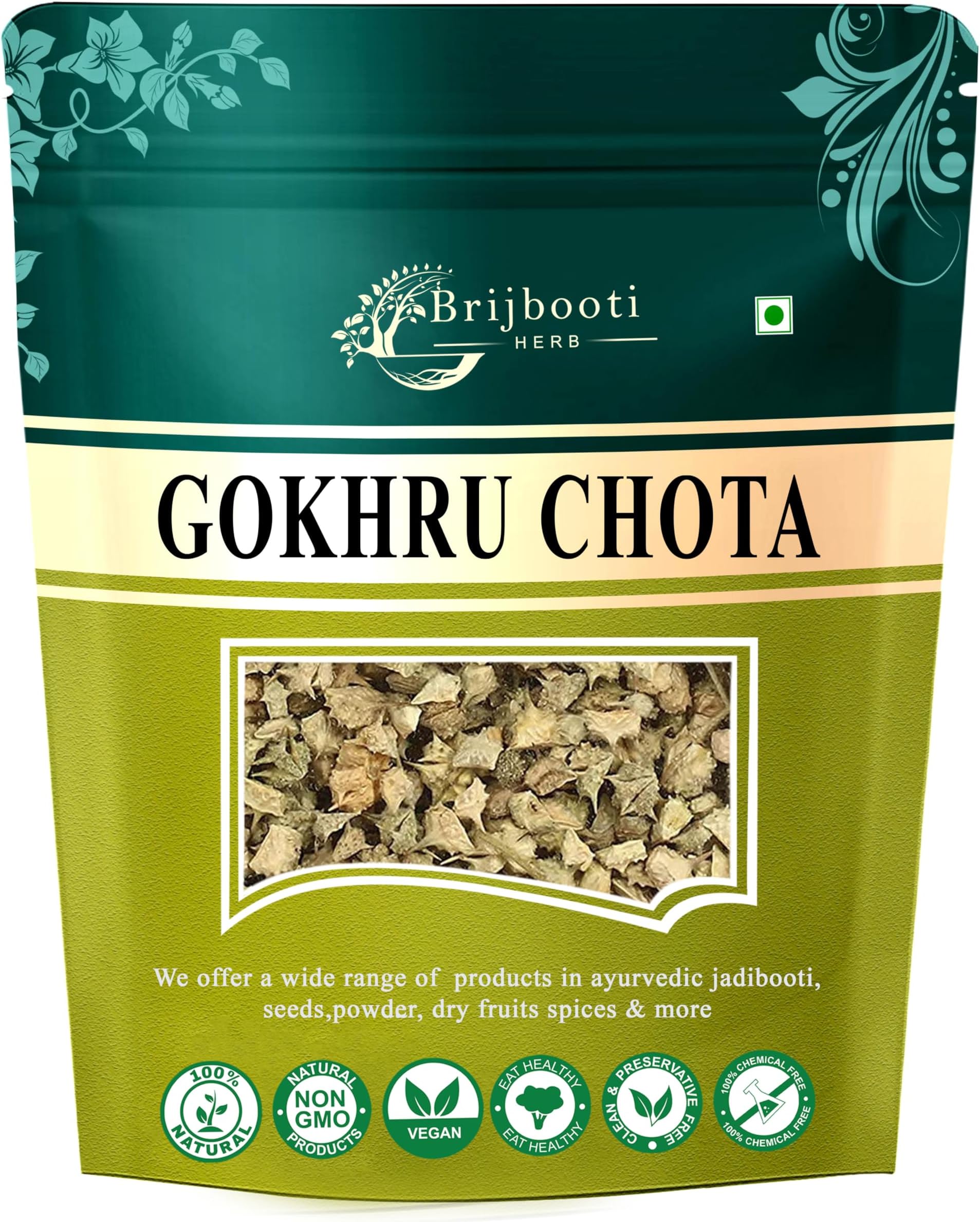 Gokhru Chota 100 Gr - Tribulus Terrestris Seeds - Small Caltrops | FSSAI, GMP, ISO Certified