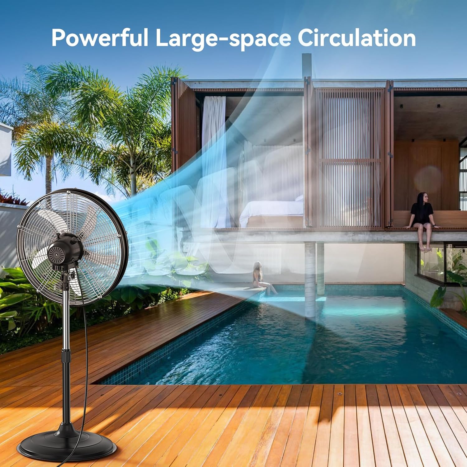 20 Inch Industrial Pedestal Fan, 5300 CFM High Velocity 3-Speed Professional Oscillating Standing Fan, Heavy Duty Metal Fan for Commercial, Warehouse, Garage, UL Listed