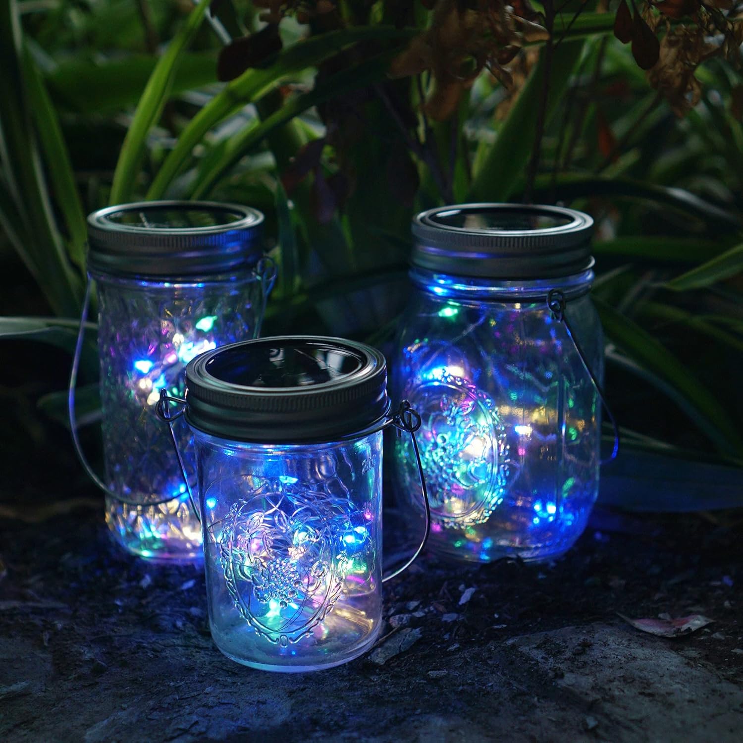 Decorman Solar Mason Jar Lights, 10 Pack 30 LED Fairy Star Firefly String Lids Lights with 10 Hangers for Patio Yard Garden Party Wedding Christmas Decoration(Jars Not Included) (10 Pack, Colorful)