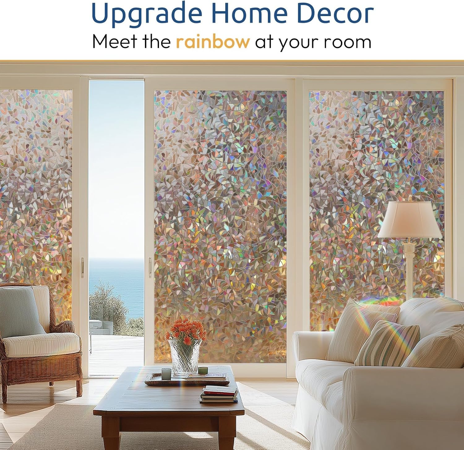 rabbitgoo Window Privacy Film Rainbow Film Decorative Window Sticker, 3D Static Stained Glass Cling Tint for Home Heat Control Non-Adhesive, Brown, 17.5 x 78.7 inches