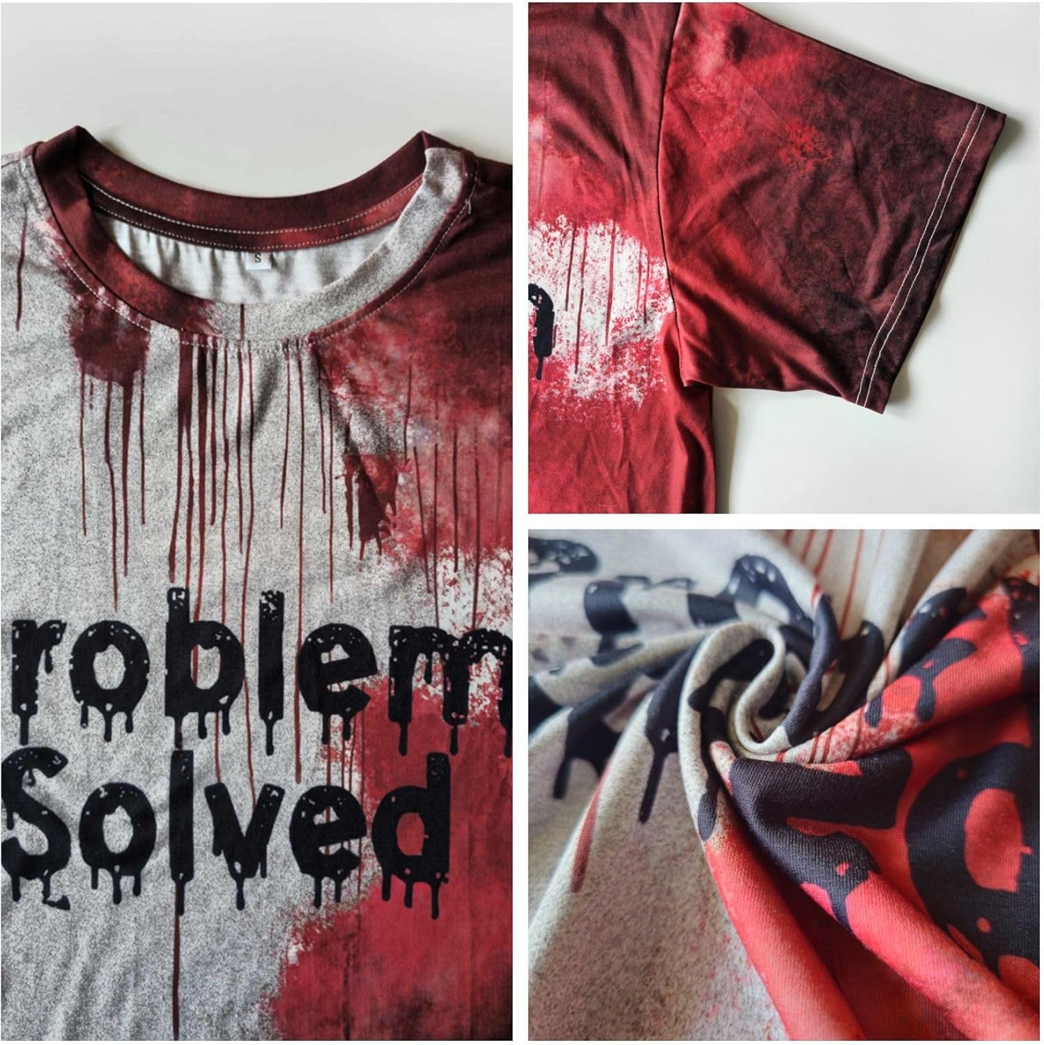Problem Solved Bloody Shirt for Men – Funny Halloween Costume T-Shirt with Blood Splatter Print - Image 5