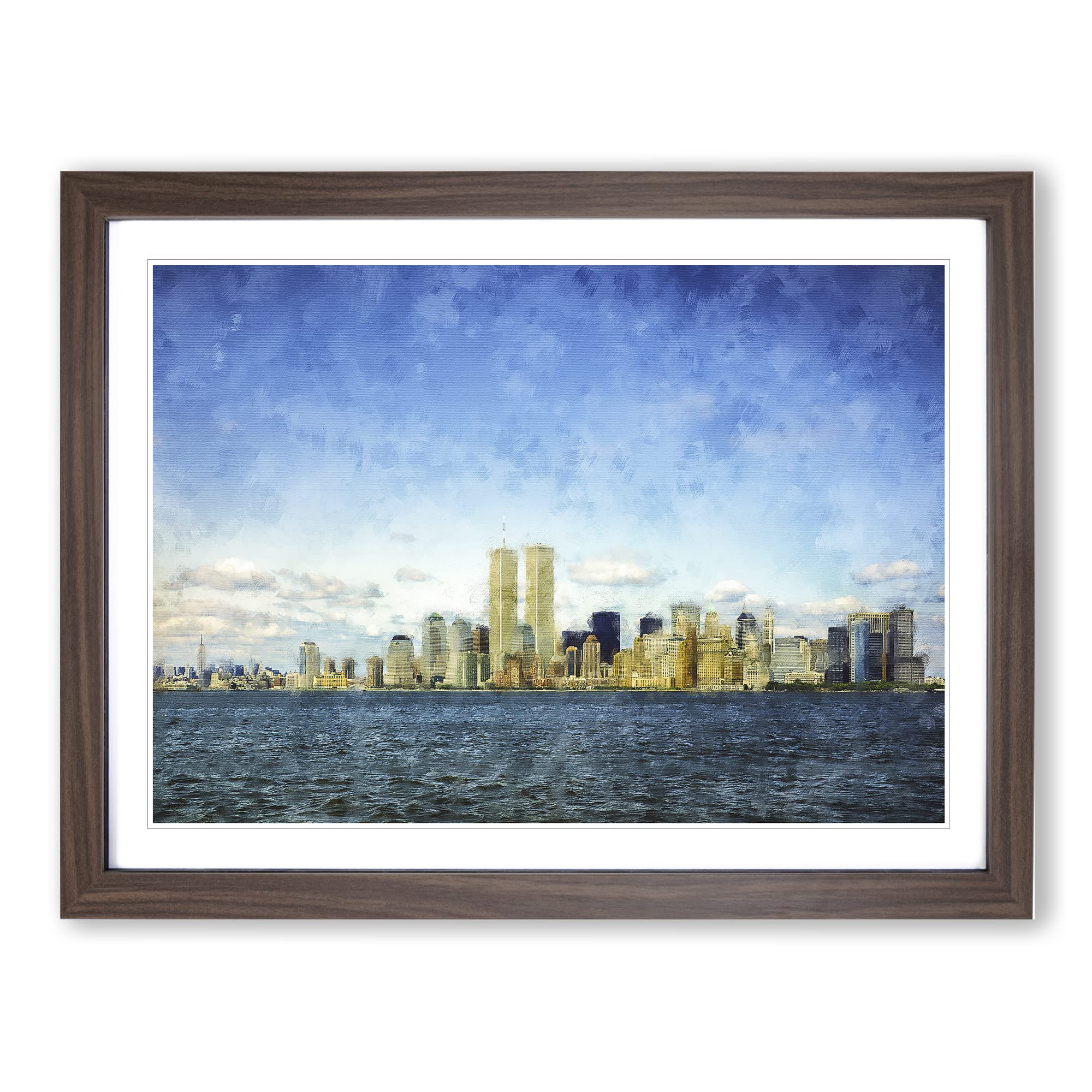 New York Skyline With The Twin Towers Painting Modern Art Framed Wall Art Print