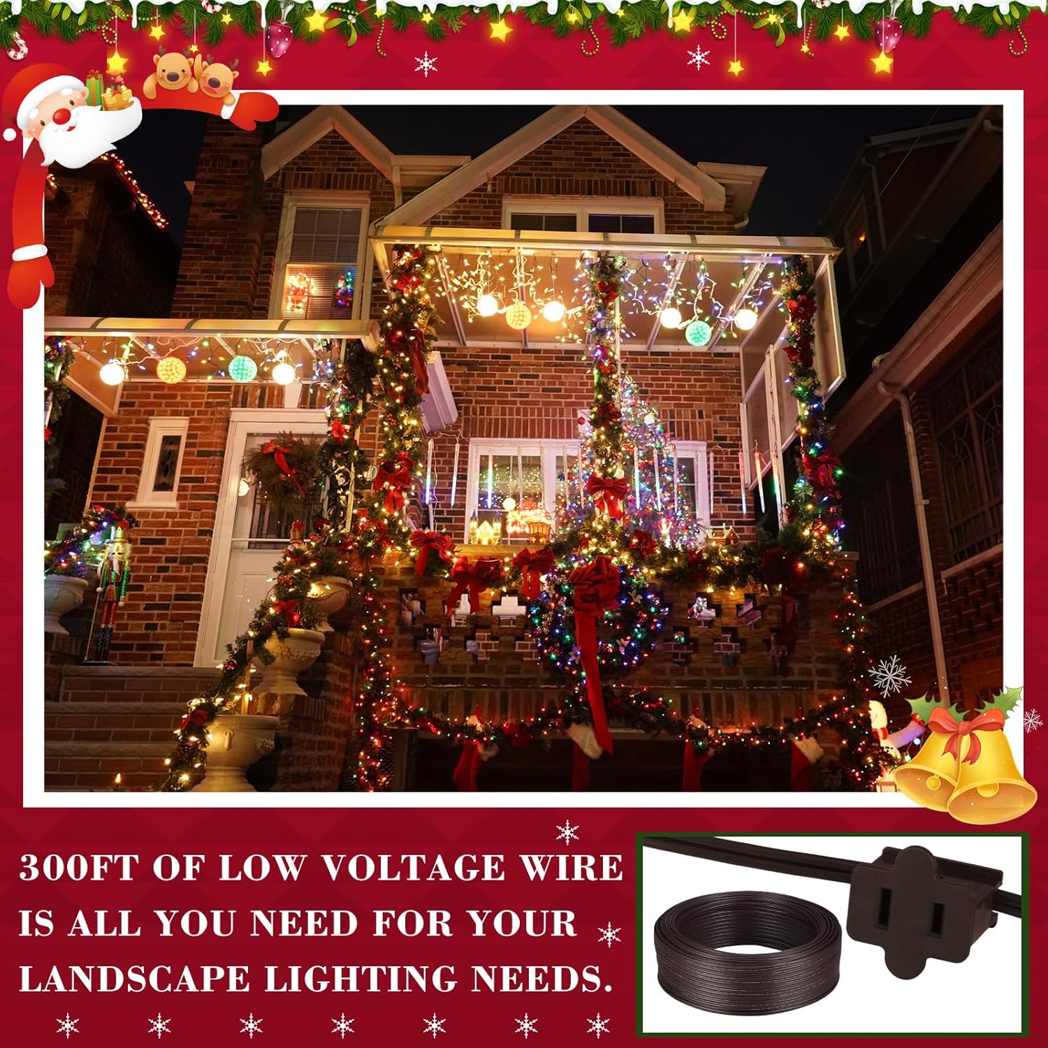Relaxweex 18/2 Electrical Wire with Extra Vampire PlugsChristmas 18 Awg Extension Wire Landscape for Christmas Lights Outdoor Decoration(300 ft,SPT-1,Brown)