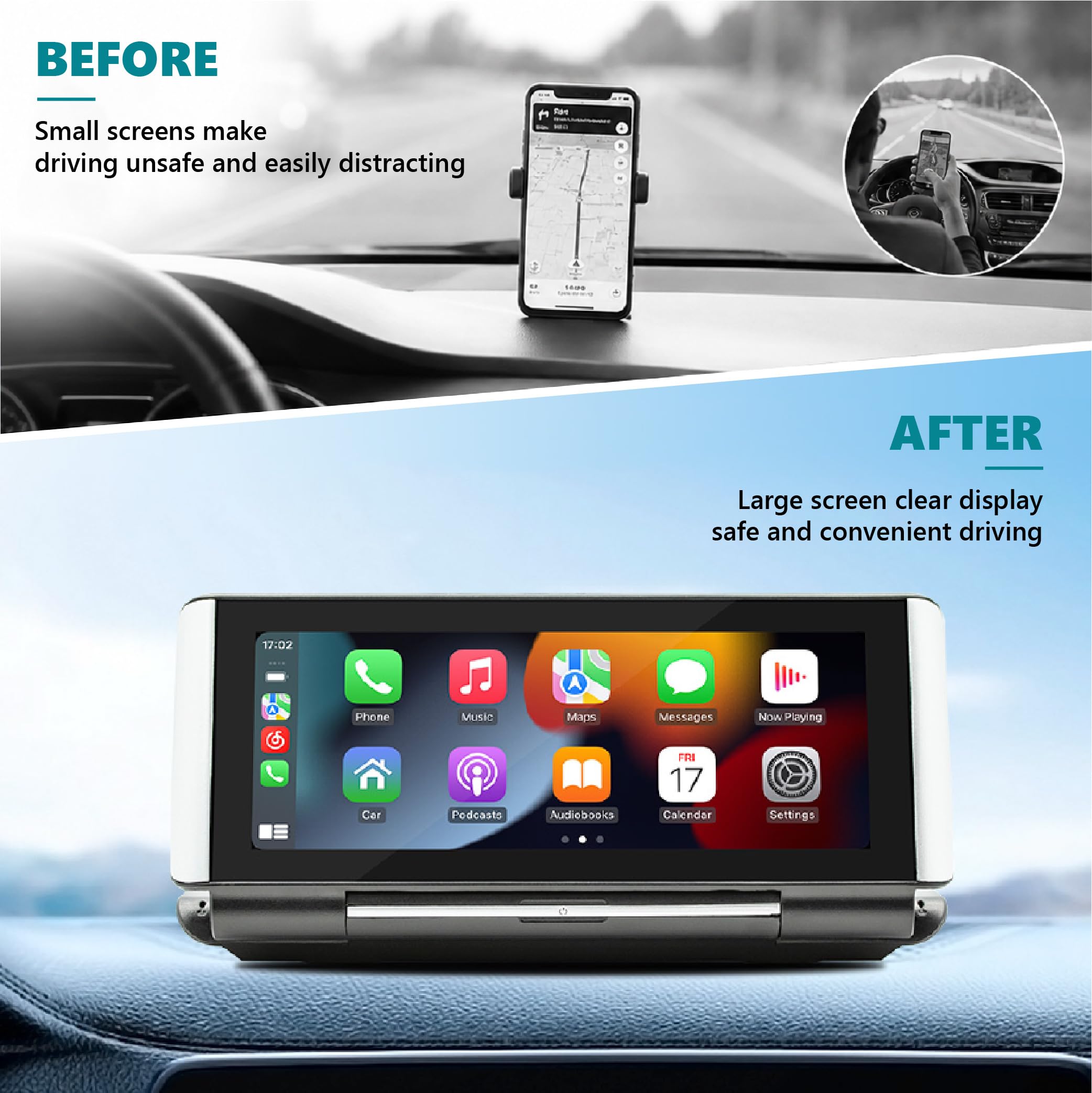 Pantalla Carplay Coche para VW T-Roc Cabriolet 2019-2021 2022+, con Android Auto Inalámbrico Cámara Trasera y Monitor Táctil 6,86