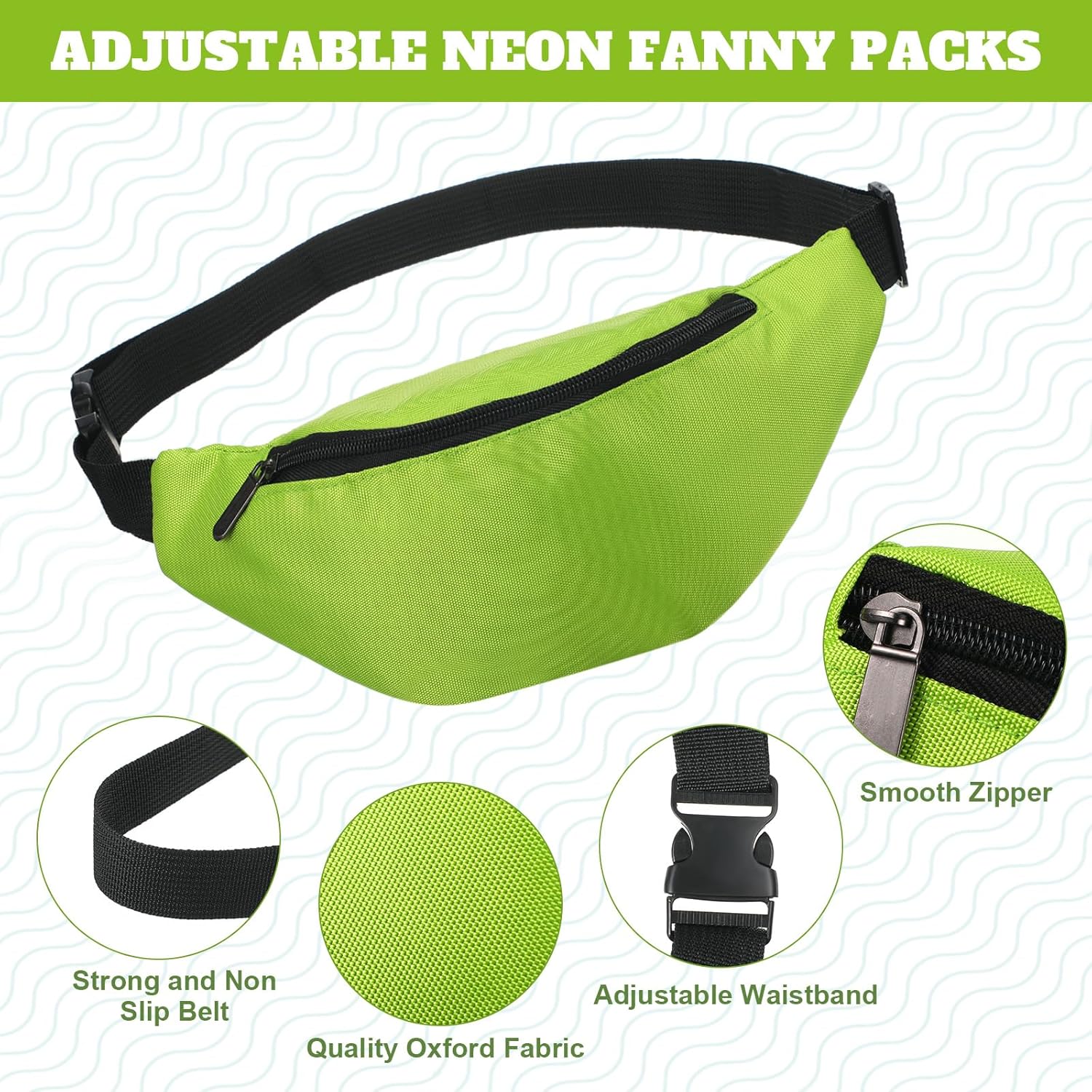 Saintrygo Neon Fanny Packs Adjustable Waist Fanny Bags Assorted Color Oxford Cloth Waist Pack with Zipper for Women Men Workout Traveling Running Outdoor Rave 80s 90s Party Supply, 30 Colors (70 Pcs)