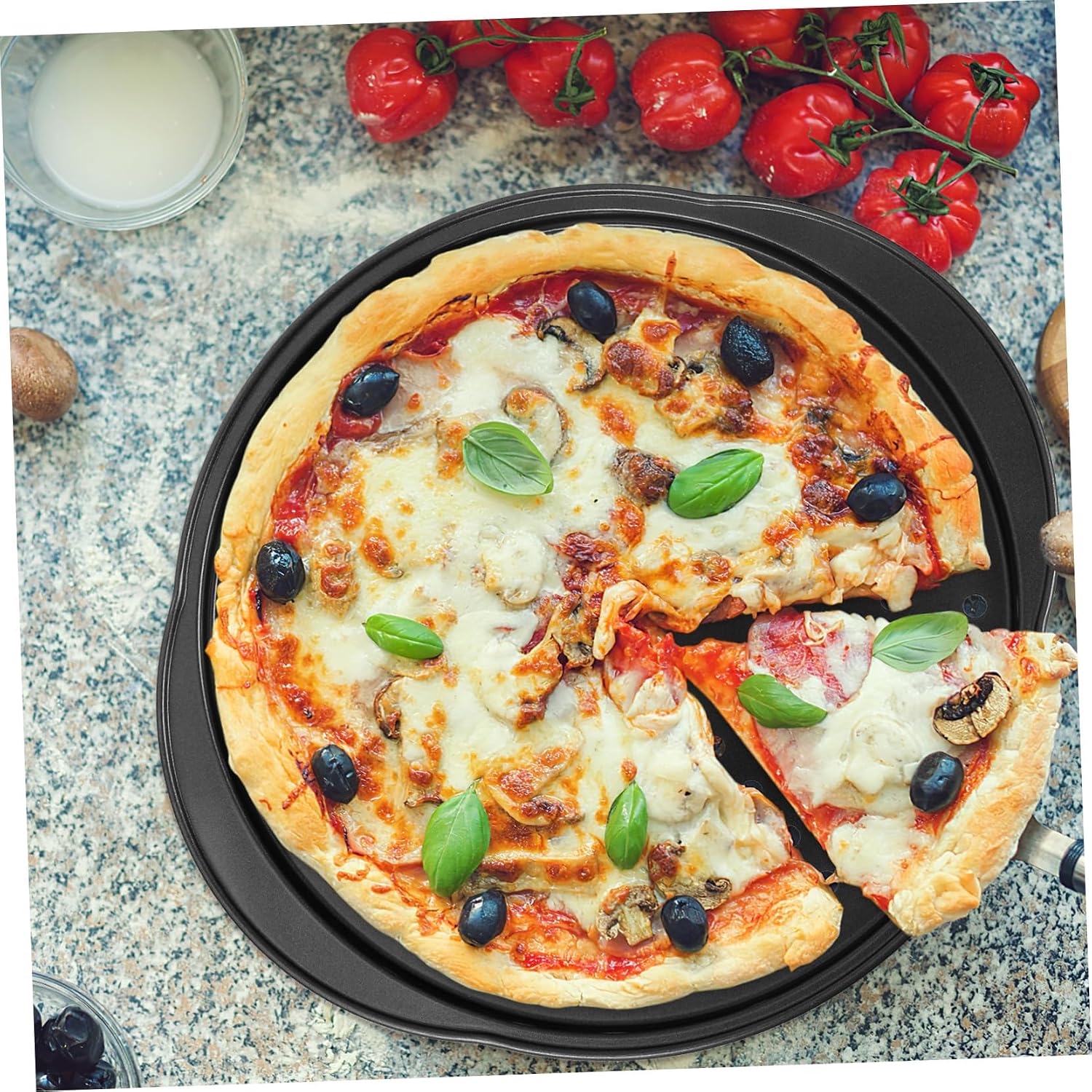 4 Pcs Carbon Steel Pizza Pans with Perforated Holes and Small Grips High Temperature Resistant Bakeware for Oven Baking Even Heating Pizza Trays for Home Kitchen and Restaurant Use