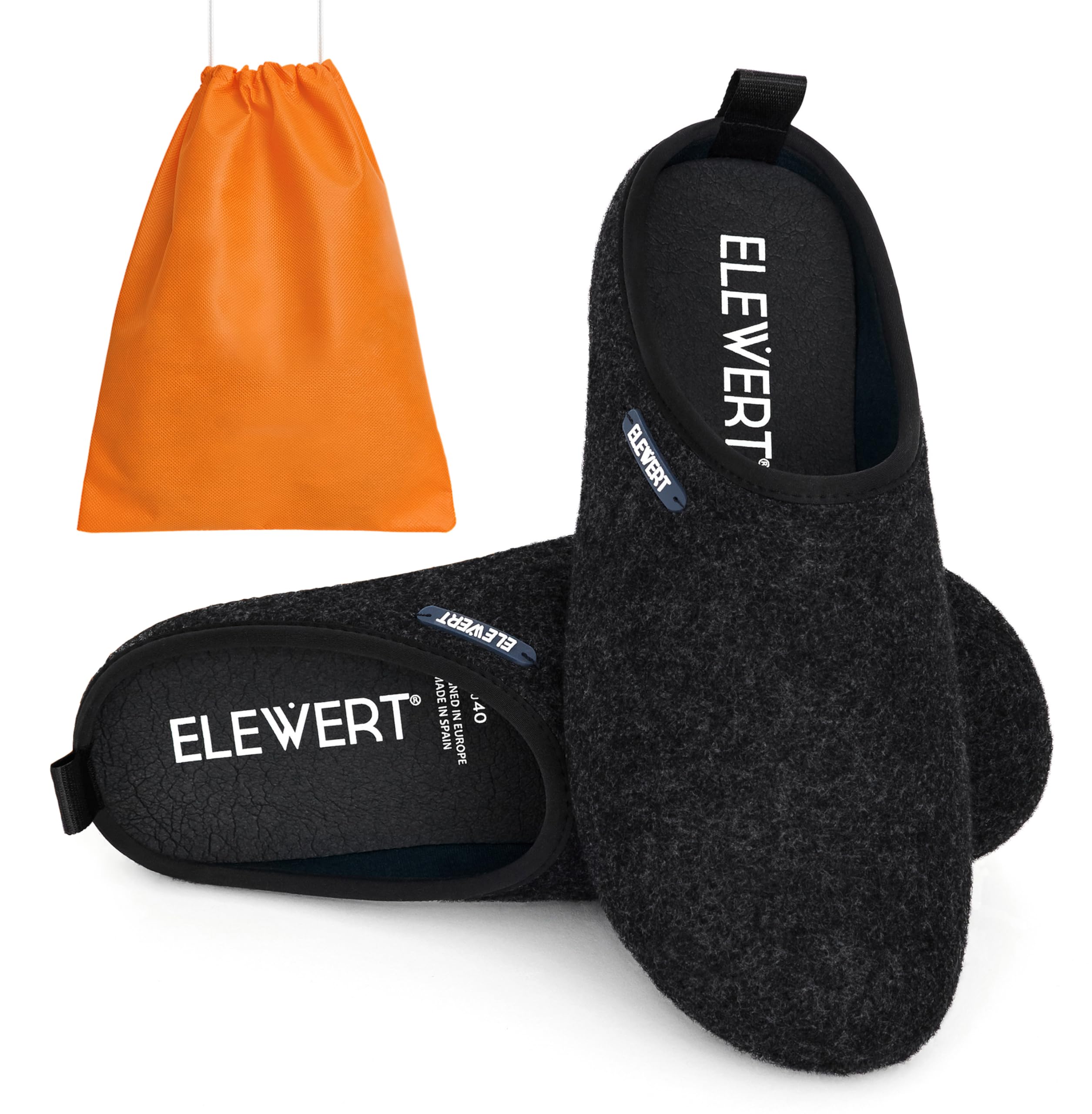 ELEWERT® Barefoot Felt Slippers I Slippers Men Women Recycled Slippers I Removable Footbed I Natural Rubber Sole I Non-Slip Mules I Made in Spain I EU 37–47