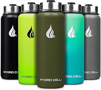 HYDRO CELL Stainless Steel Water Bottle w/Straw & Wide Mouth Lids (40oz 32oz 24oz 18oz) - Keeps Liquids Hot or Cold with Double Wall Vacuum Insulated Sweat Proof Sport Design (Army 40 oz)