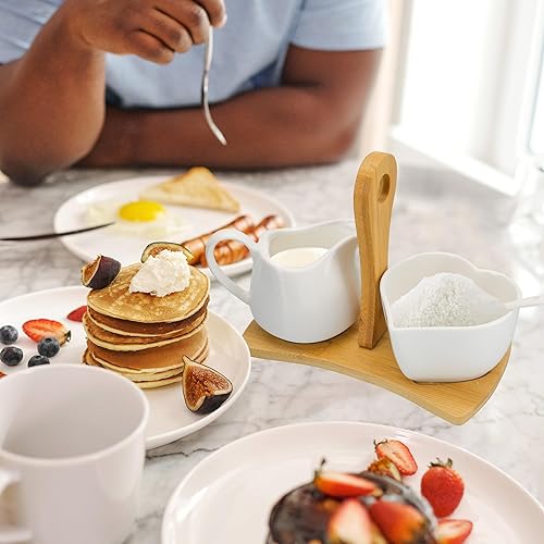 Miniatura 8 de Juego de crema y azúcar con bandeja de transporte, juego de cerámica para crema y azúcar con cuchara y tapa, jarra de crema vintage para azúcar con