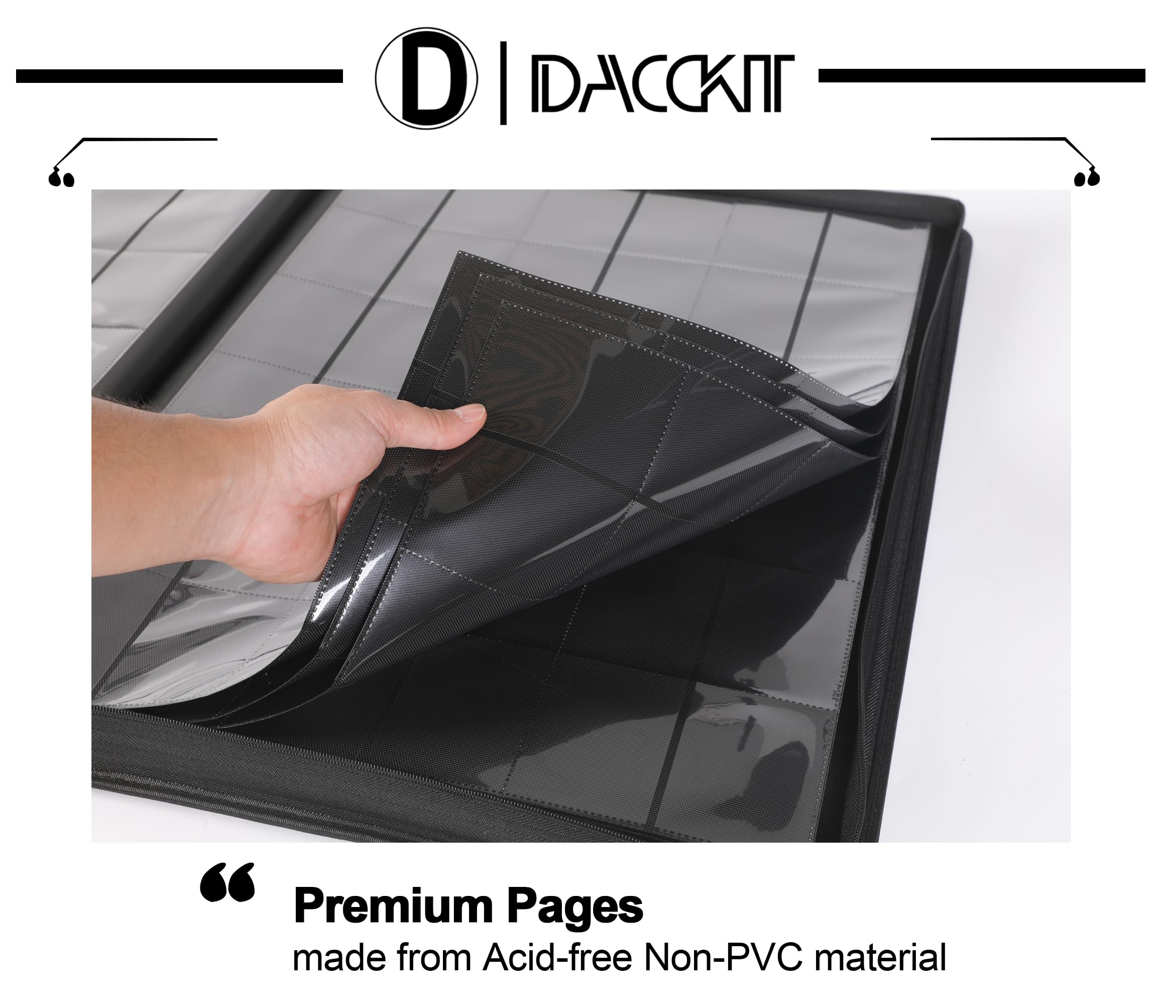 D DACCKIT Raccoglitore per carte da collezione con 3600 tasche, di alta qualità, grande, 36 fori, senza anelli, con apertura laterale UltraSonic-363600 Tech con cerniera, per TCG (nero classico)