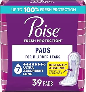 Incontinence & Postpartum Pads for Bladder Leaks, 7 Drop Ultra Absorbency, Long Length, 39 Count, Packaging May Vary