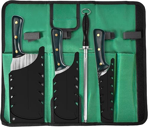 Miniatura 6 de FULLHI Juego de cuchillos de carnicero profesional de 10 piezas con bolsa de cuchillos y funda Cuchillo de chef forjado a mano Cuchillo de