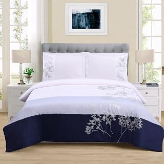 Superior 100% Cotton Duvet Cover Set, Soft 3-Piece Duvet Set, Includes 1 Duvet Cover with Button Closure, 2 Pillow Shams, Sydney Collection, Full/Queen Size, Blue