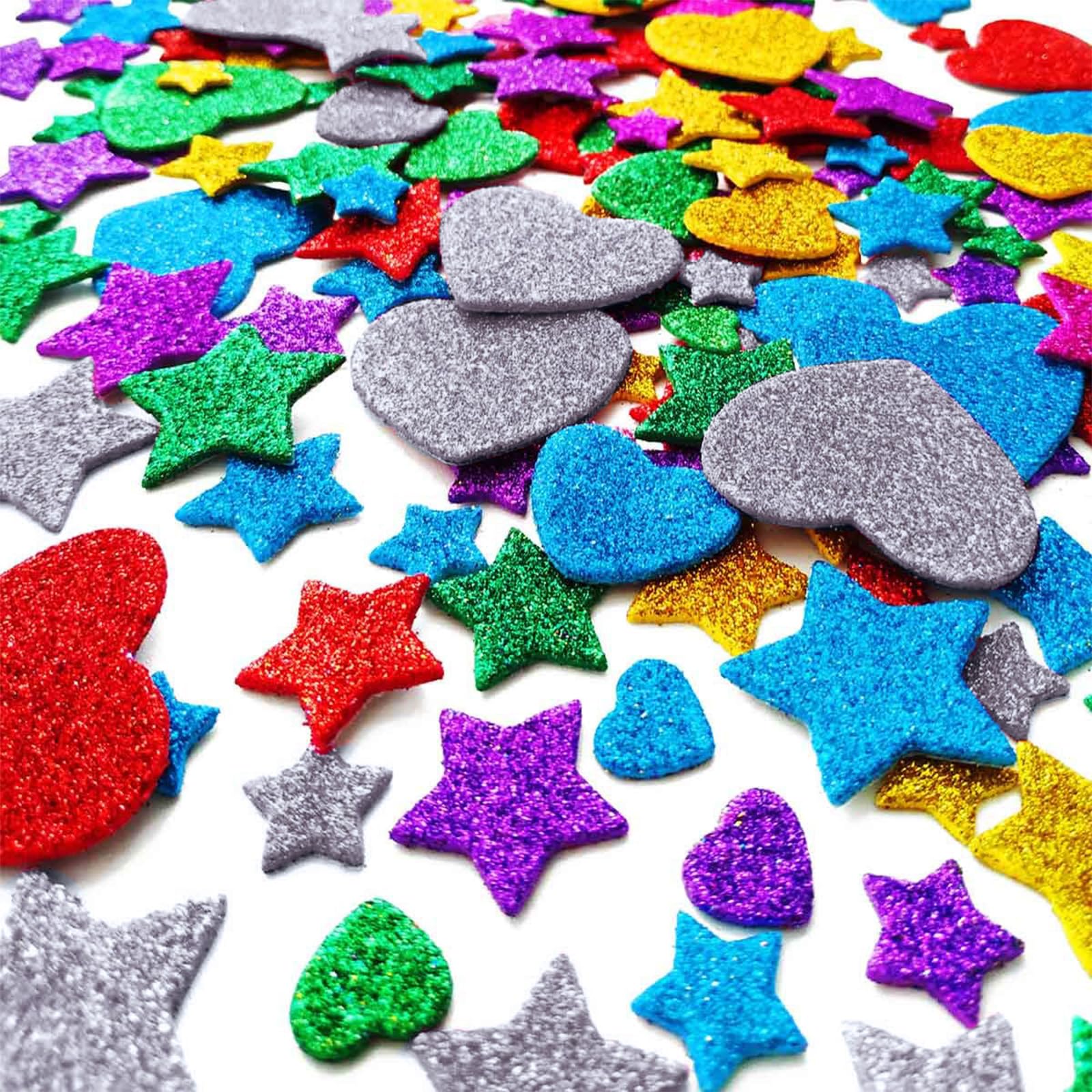 450 Adesivi A Forma Di Cuore E Stelle In Schiuma EVA Glitterata - Multicolore - Fai Da Te - 3