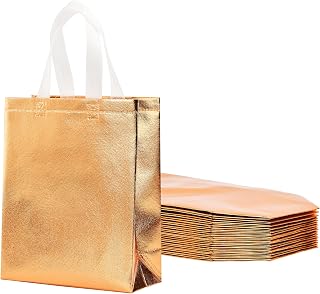 PACKINNO PIO Gift Bags with Handles 15 Pack, Medium 8x4x10 Inch Rose Gold Reusable Gift Bags, Holographic Non Woven Party Favor Bags for Birthday Wedding Bridal Shower Goodie Bags