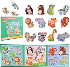 ASTARON Animal Magnetic Puzzle with 60pcs Reusable Stickers for Kids, 41 Pieces Puzzle Preschool Education Learning Travel Toys Car Activity Airplane