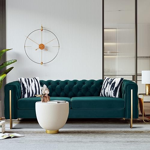 Miniatura 17 de Dolonm Sofá moderno de terciopelo para sala de estar, sofá tapizado de 84 pulgadas de largo con reposabrazos altos y patas de metal, muebles