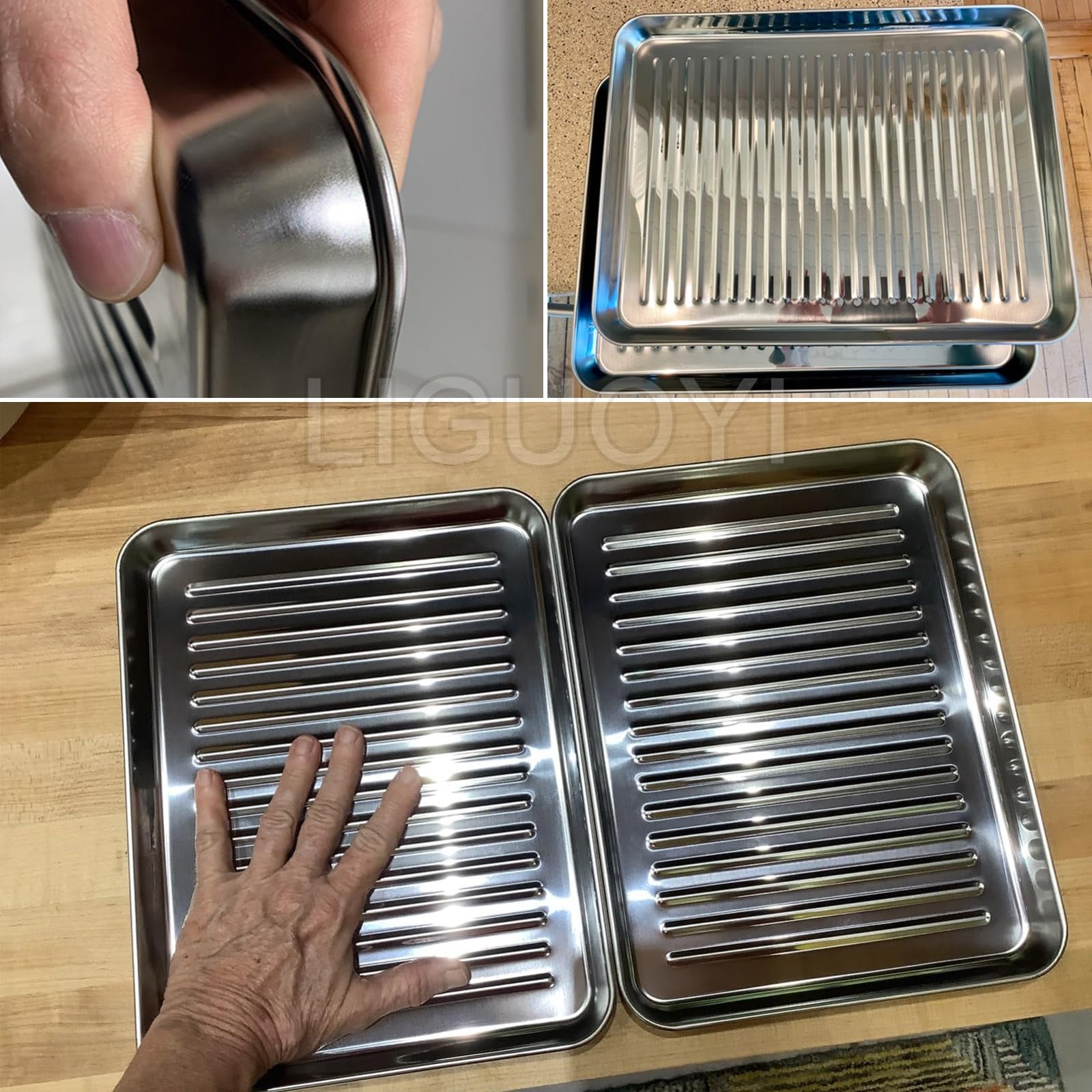 Teglia da forno, Teglia da forno rettangolare antiaderente in acciaio inox, confezione 2, for biscotti, pancetta, carne, teglia resistente e, ideale for la cottura in cucina(27x21cm)