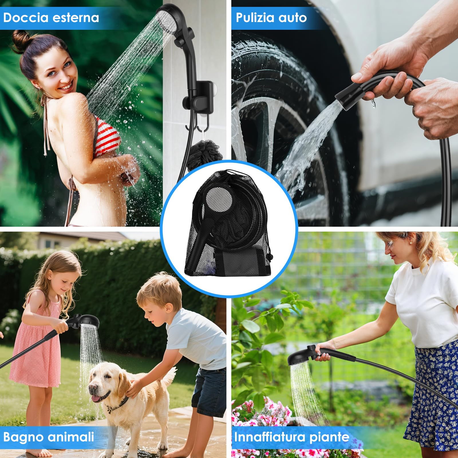 GuKKK Doccia da Campeggio, 7800mAh Doccia Portatile Campeggio, Doccia Campeggio con Display Digitale Intelligente, Doccia Esterna con Soffione Regolabil, per Spiaggia, Auto, Giardino, Animali