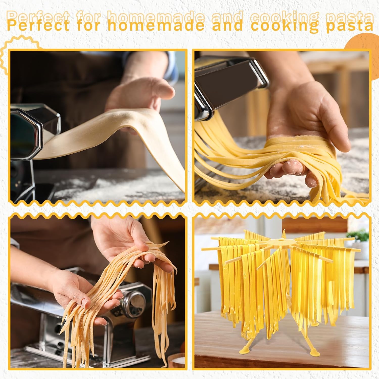 Baderke Pasta Maker Machine with Pasta Drying Rack and Ravioli Stamp Maker Cutter, Stainless Steel Manual Hand Press Adjustable Thickness for Spaghetti, Fettuccini, Lasagna or Homemade Dumpling Skins