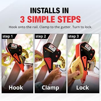 Lock Jaw Roof Ladder Stabilizer Hook for Gutter - Standoff in 5 Seconds with Slide-Lock Security - Prevent Aluminum Ladders Top Movement & Falls - Award-Winning Extension Ladder Accessories for Roof