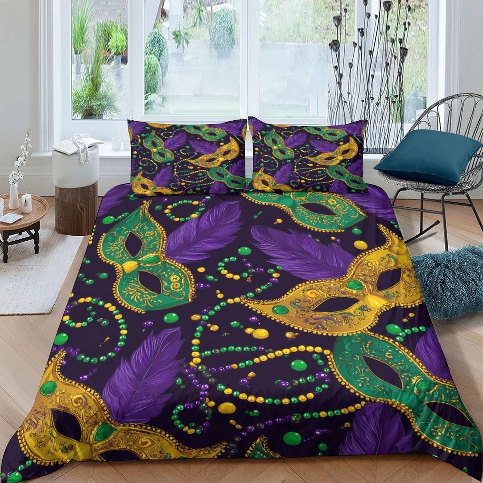 Ctjqhvkz Style-1 3D Printed Mardi Gras Mask Fitted Sheet Microfiber Soft Colorful Carnival Bed Cover For Bedroom Guest Room Decor Single（135X200cm）