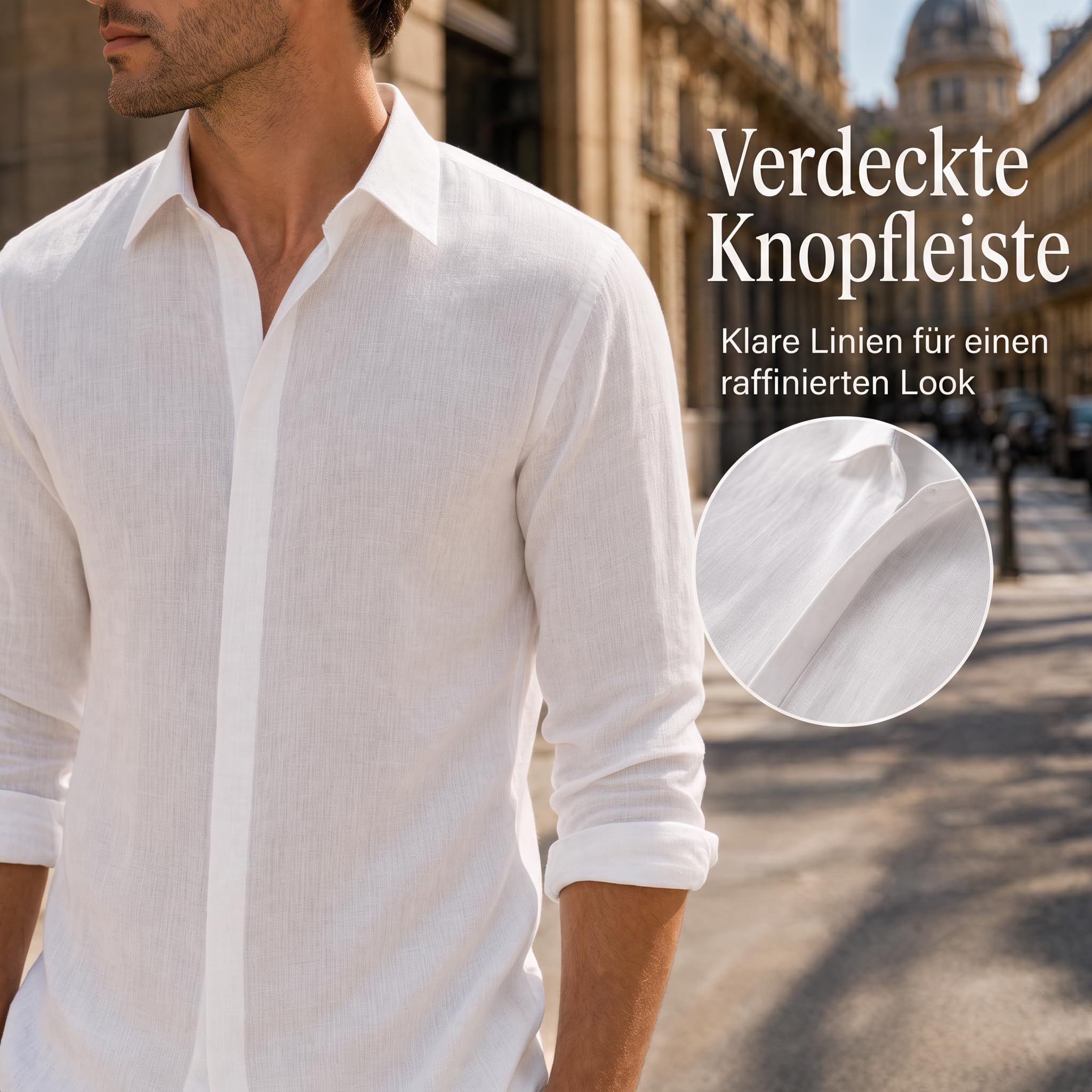 GLESTORE Camicia da uomo in lino, a maniche lunghe, estiva, per il tempo libero
